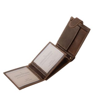 Szarvasfej mintás, átkapcsoló pánttal ellátott valódi bőr vadász férfi pénztárca GreenDeed díszdobozban, mely a pénztárcával megegyező minőségű.