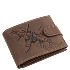 Ez a GreenDeed márkájú, valódi bőr férfi pénztárca különleges modellünk, amelynek fedelét egy részletgazdag, vadászgép mintával díszítettük.