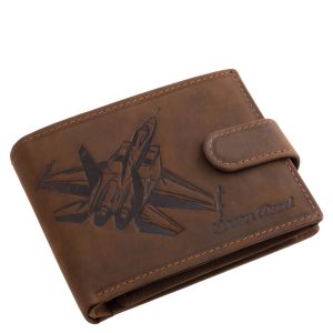 Ez a GreenDeed márkás, valódi bőr férfi pénztárca különleges modell, amely vadászgépes részletgazdag benyomással a fedélen készült.