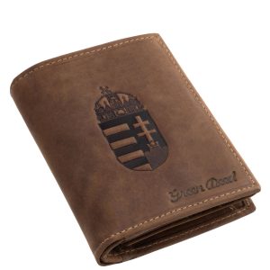 Magyar címer mintás, valódi bőr férfi irattartó pénztárca a GreenDeed márkacsalád természetes megjelenésű, hazafias stílusú modellje.