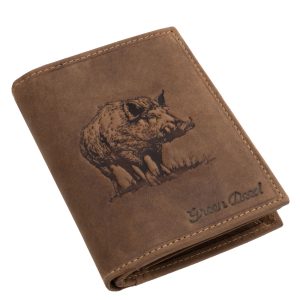 Álló kivitelű, valódi bőr vaddisznó mintás férfi irattartó pénztárca, a GreenDeed márkacsalád egyik természetközeli megjelenésű modellje.