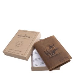 Álló kivitelű, valódi bőr vaddisznó mintás férfi irattartó pénztárca, a GreenDeed márkacsalád egyik természetközeli megjelenésű modellje.