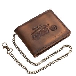 Ez a prémium minőségű, valódi bőr férfi pénztárca a vintage motoros stílus legjavát képviseli, karabineres lánccal, GreenDeed díszdobozban.
