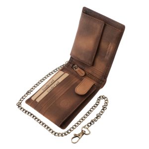 Ez a prémium minőségű, valódi bőr férfi pénztárca a vintage motoros stílus legjavát képviseli, karabineres lánccal, GreenDeed díszdobozban.