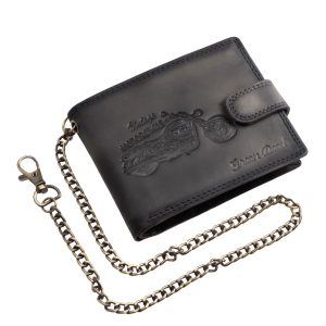 Karakteres megjelenésű, prémium minőségű, valódi bőr férfi pénztárca, amelyet a vintage stílus és a motoros életérzés ihletett, díszdobozos kivitelben.