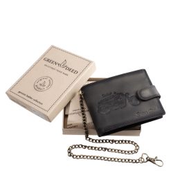 Karakteres megjelenésű, prémium minőségű, valódi bőr férfi pénztárca, amelyet a vintage stílus és a motoros életérzés ihletett, díszdobozos kivitelben.