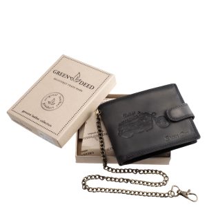 Karakteres megjelenésű, prémium minőségű, valódi bőr férfi pénztárca, amelyet a vintage stílus és a motoros életérzés ihletett, díszdobozos kivitelben.