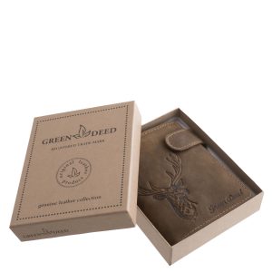 Álló kivitelű, valódi bőr férfi irattartó pénztárca a GreenDeed márkacsalád népszerű modellje amit a természetes megjelenés és a vadászhangulat ihletett.