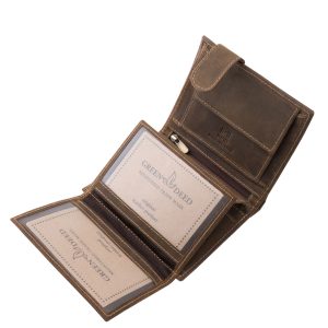 Álló kivitelű, valódi bőr férfi irattartó pénztárca a GreenDeed márkacsalád népszerű modellje amit a természetes megjelenés és a vadászhangulat ihletett.