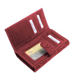 Divatos színválasztékban készült, dekoratív virágmintás felülettel rendelkező nagy méretű Sylvia Belmonte márkás női valódi bőr pénztárca.