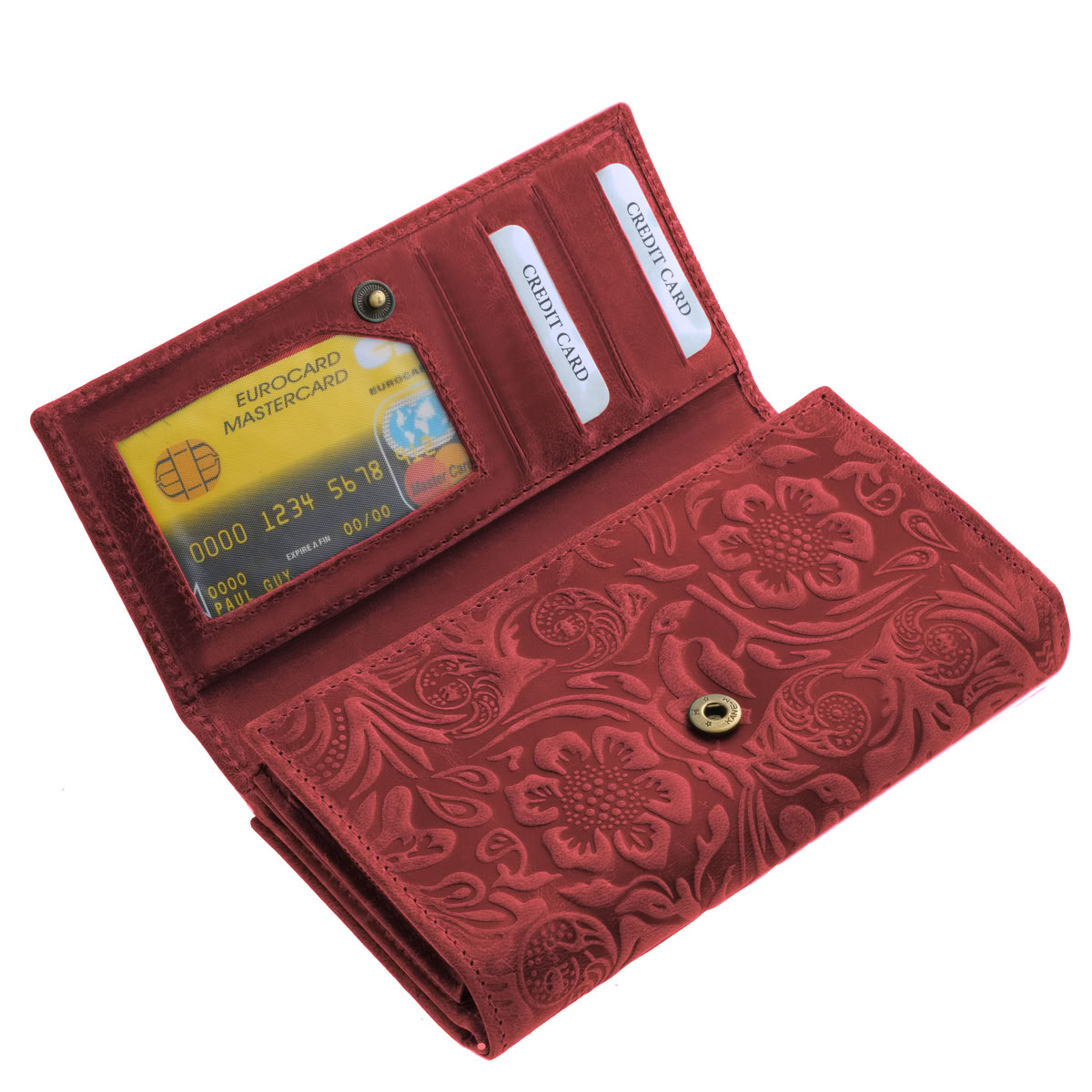 virag-mintas-bor-noi-penztarca-Sylvia-Belmonte-#DVM35-#-piros-05 Divatos színválasztékban készült, dekoratív virágmintás felülettel rendelkező nagy méretű Sylvia Belmonte márkás női valódi bőr pénztárca.