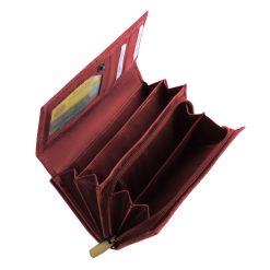 Divatos színválasztékban készült, dekoratív virágmintás felülettel rendelkező nagy méretű Sylvia Belmonte márkás női valódi bőr pénztárca.