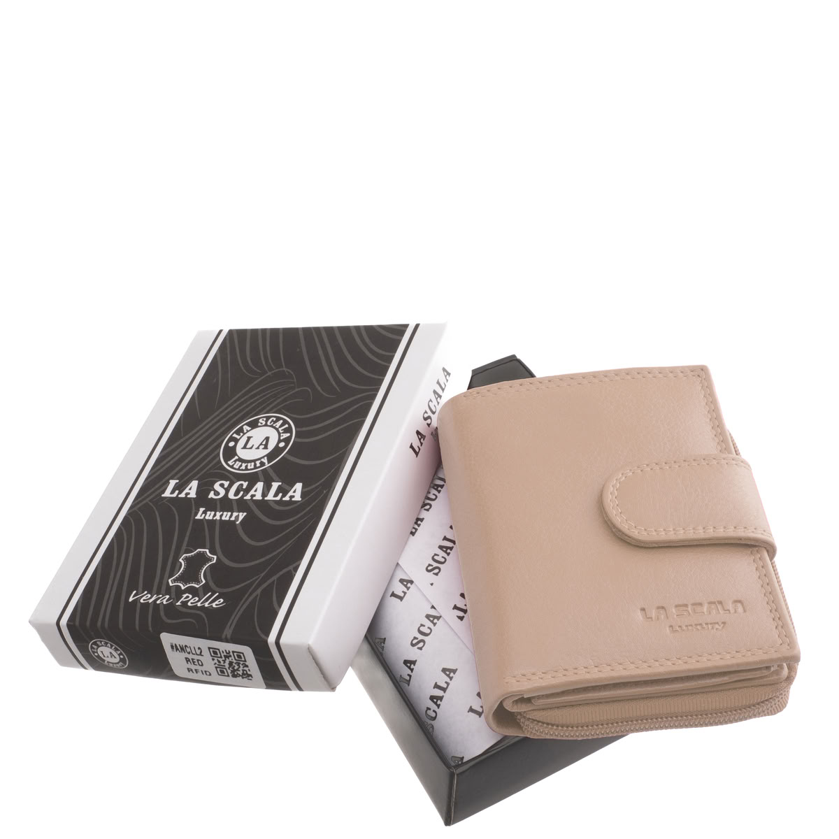 kismeretu-noi-bor-penztarca-La-Scala-#-ANC-LL2-#-halvany-beige-07 Stílusos, kis méretű női bőr pénztárca valódi bőrből, divatos színekben. Praktikus, kompakt kialakítású, és RFID védelemmel is elláttuk.
