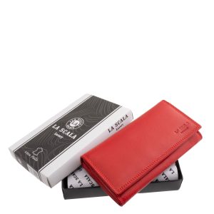 Ez a nagy méretű női pénztárca valódi, finom tapintású nappa bőrből készült, fedelén a LA SCALA Luxury márka elegáns bőrbenyomásos logójával.