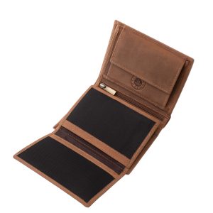 Közepes méretű, sportos dizájnnal rendelkező valódi bőr férfi irattartó pénztárca modell a GreenDeed-től, minőségi, természetes hatású díszdobozban.