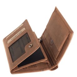 Közepes méretű, sportos dizájnnal rendelkező valódi bőr férfi irattartó pénztárca modell a GreenDeed-től, minőségi, természetes hatású díszdobozban.